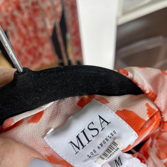 Misa Los Angeles Lorena Blouson Mini Dress Medium Orange Floral Print V-neck - Picture 3 of 13